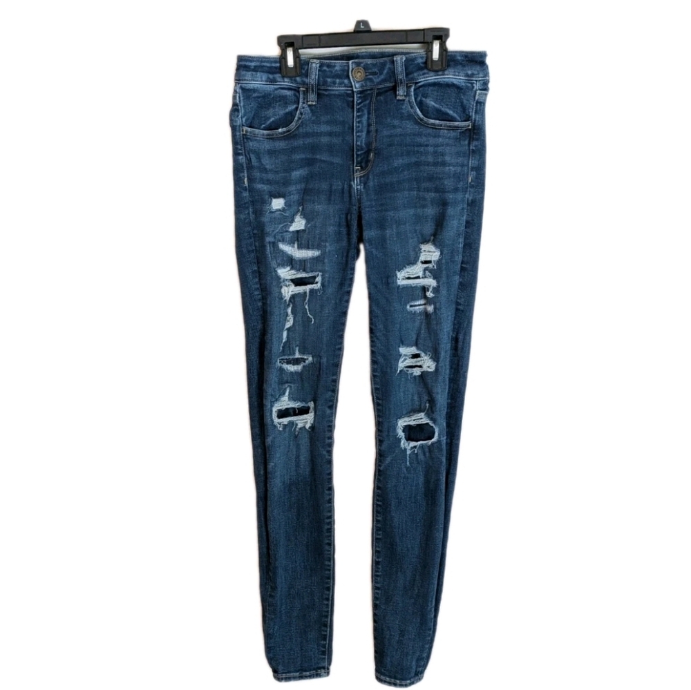 American Eagle Distressed Jeggings Size 6 Long Next Level Stretch Dark Jeans
